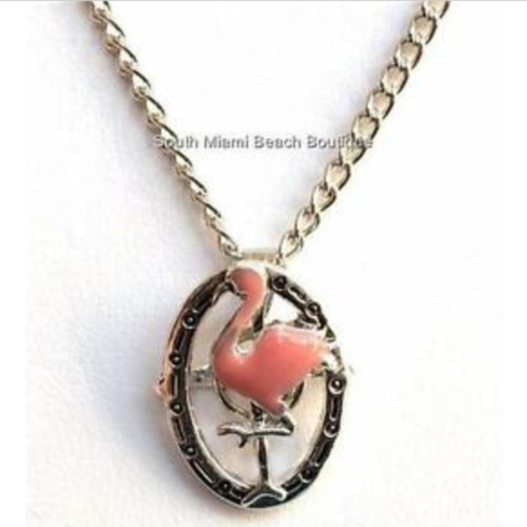 Silver Pink Flamingo Necklace 20" Tropical Island - Picture 1 of 8